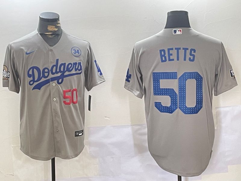 Men Los Angeles Dodgers #50 Betts Grey Game 2024 Nike MLB Jersey style 11202